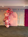 White, Black, Beige, Pink, Blue or Lilac Arch Backdrop Wall Hire with Balloon Garland #WHBD