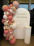 White, Beige or Pink Arch Backdrop Wall Hire with Balloon Garland #WHBD