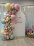 White, Black, Beige, Pink, Blue or Lilac Arch Backdrop Wall Hire with Balloon Garland #WHBD