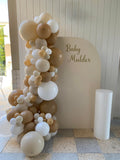 Beige, Pink, Blue or Lilac Arch Backdrop Wall Hire with Balloon Garland #BPBLBD