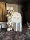 White, Black, Beige, Pink, Blue or Lilac Arch Backdrop Wall Hire with Balloon Garland #WHBD