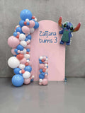 Beige, Pink, Blue or Lilac Arch Backdrop Wall Hire with Balloon Garland #BPBLBD
