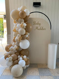 Beige, Pink, Blue or Lilac Arch Backdrop Wall Hire with Balloon Garland #BPBLBD