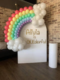 White, Beige or Pink Arch Backdrop Wall Hire with Balloon Garland #WHBD