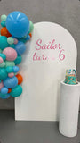 White, Black, Beige, Pink, Blue or Lilac Arch Backdrop Wall Hire with Balloon Garland #WHBD