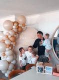 Beige, Pink, Blue or Lilac Arch Backdrop Wall Hire with Balloon Garland #BPBLBD