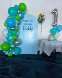 Beige, Pink, Blue or Lilac Arch Backdrop Wall Hire with Balloon Garland #BPBLBD