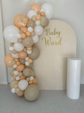 Beige, Pink, Blue or Lilac Arch Backdrop Wall Hire with Balloon Garland #BPBLBD