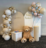 White, Black, Beige, Pink, Blue or Lilac Arch Backdrop Wall Hire with Balloon Garland #WHBD