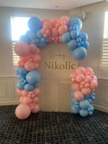 Beige, Pink, Blue or Lilac Arch Backdrop Wall Hire with Balloon Garland #BPBLBD