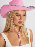 Cowboy Hat Sequins Trim - Pink or White or Black
