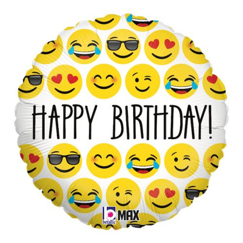 Emoji Birthday 46cm Round Foil Balloon INFLATED #362758