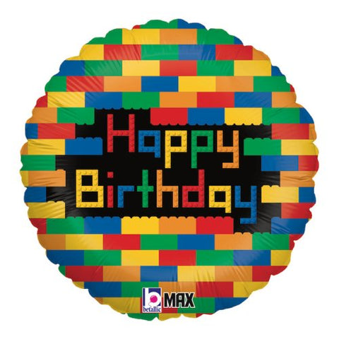 Birthday Blocks Building Lego 46cm Round Foil Balloon INFLATED #365575