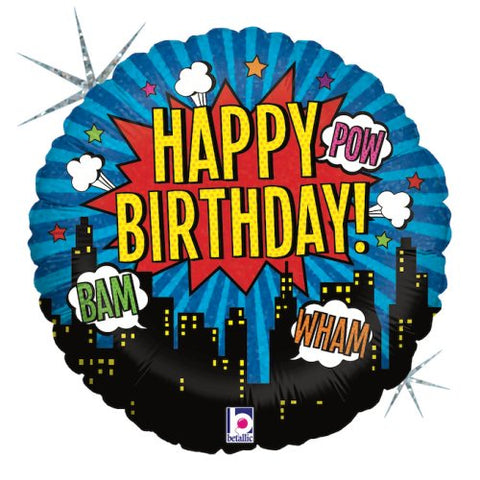 Superhero Birthday 46cm Round Foil Balloon INFLATED #365582