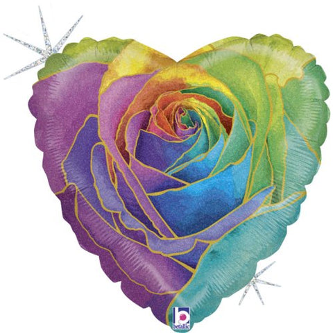 Rainbow Rose Glitter Holographic 46cm Heart INFLATED #369191