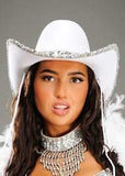 Cowboy Hat Sequins Trim - Pink or White or Black