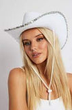 Cowboy Hat Sequins Trim - Pink or White or Black