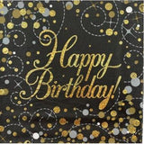 Happy Birthday Napkin in Black & Gold 16pk