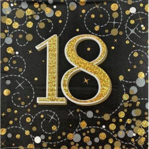 18th 18 Birthday Napkin Black & Gold 16pk #635951