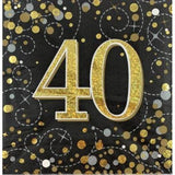40th Birthday Napkin Black & Gold 16pk