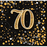70 70th Sparkling Fizz Black Gold Napkin 33cm Pack 16 #636019