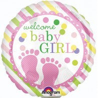 Welcome Baby Girl Foil Feet & Dots Balloon #32177