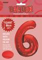 Red Number 6 Foil 86cm Balloon #50606