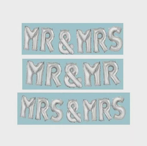 Mr & Mrs Silver Foil Letter Balloon Kit 35.5cm AIR FILLED #53669
