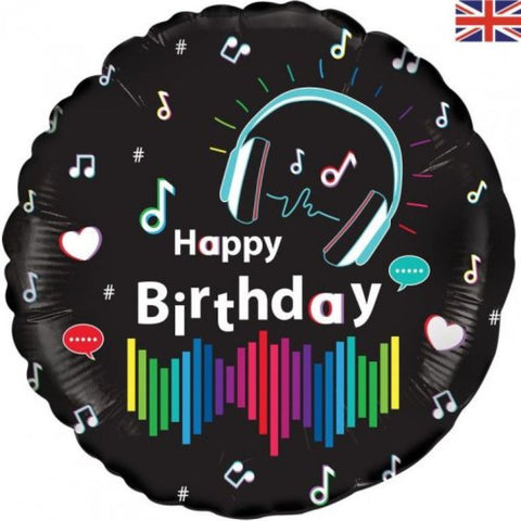 Music Media Happy Birthday Foil 45cm (18") Holographic INFLATED #229769