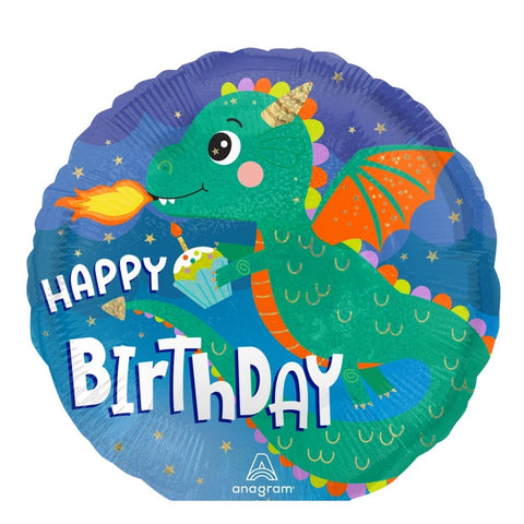 Holographic Cute Dragon Birthday Foil 45cm (18") INFLATED #49034