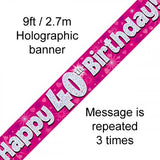 40th Birthday Pink Foil Banner 2.7m Oaktree