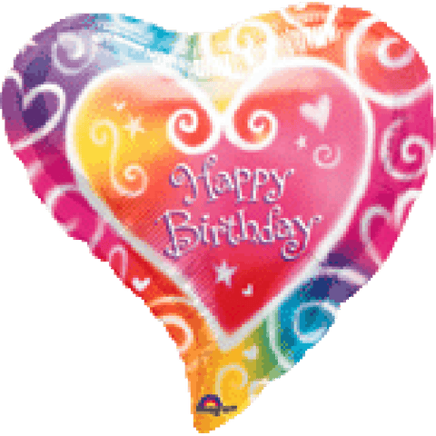 Watercolor Birthday Heart Foil 45cm (18") INFLATED #07635