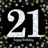 21st Birthday Lunch Napkin Black Gold & Silver 16pk