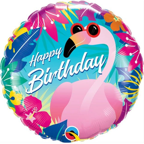 Happy Birthday Tropical Flamingo Foil 45cm (18") INFLATED #10220