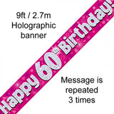 60th Pink Holographic Happy 60th Birthday Banner 2.7m #624559