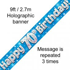 70th Happy 70th Birthday Banner Blue Holographic 2.7m #624863