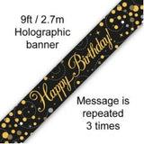 Happy Birthday Sparkling Fizz Black & Gold Banner 2.7m #625501