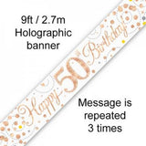 50th Rose Gold Banner 2.7m 50th Bday Sparkling Fizz #625433