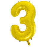 Giant INFLATED Gold Number 3 (Yellow Gold) Foil 86cm Balloon #213713