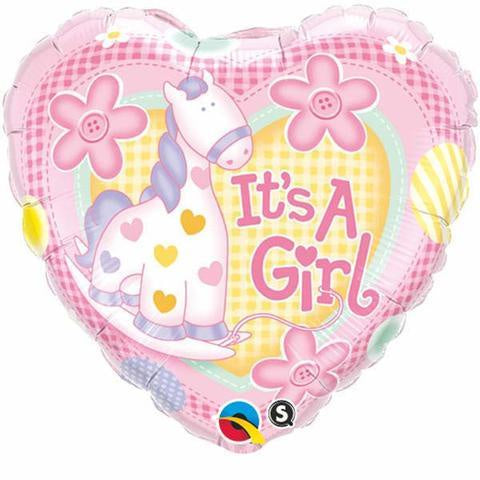 Its a Girl Heart Shaped Pony Foil Balloon INFLATED #91297