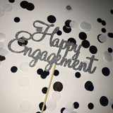 Happy Engagement Glittered Cake Topper Silver