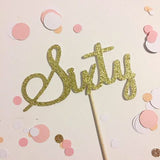 60th Birthday 'Sixty' Glittered Cake Topper in Gold