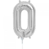 AIR FILLED ONLY Silver Number Zero 0  Balloon 41cm #00432