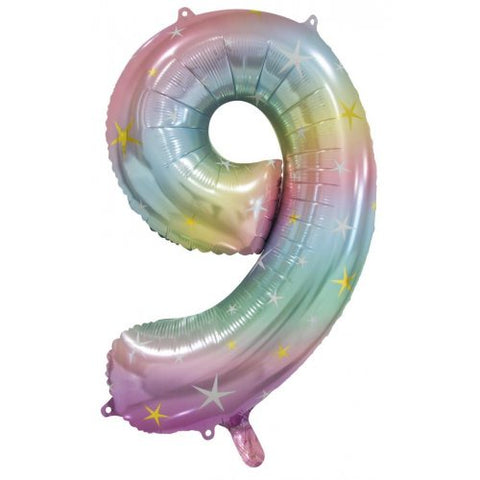 Giant INFLATED Pastel Rainbow Number 9 Foil Balloon #213799