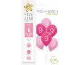 9th Birthday Pink Pick-A-Bunch 6pk UNFILLED