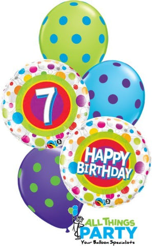 Happy 7th Birthday Polka Dot Balloon Bouquet