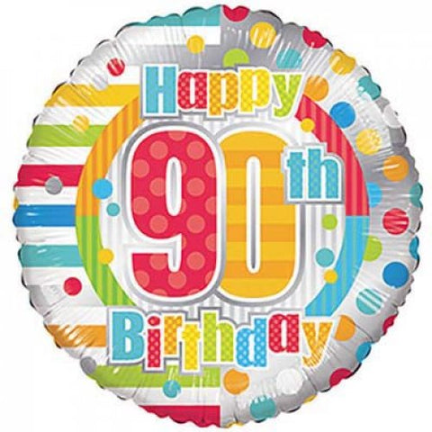 Happy 90th Birthday Dots & Lines 46cm Round Balloon INFLATED #10106