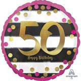 50th Birthday Foil Black, Gold, Magenta Balloon #37164