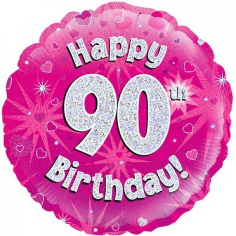 90th Birthday Pink Foil Balloon 45cm INFLATED #227789