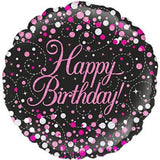 Black & Pink Happy Birthday Sparkling Fizz Round 45cm #226768